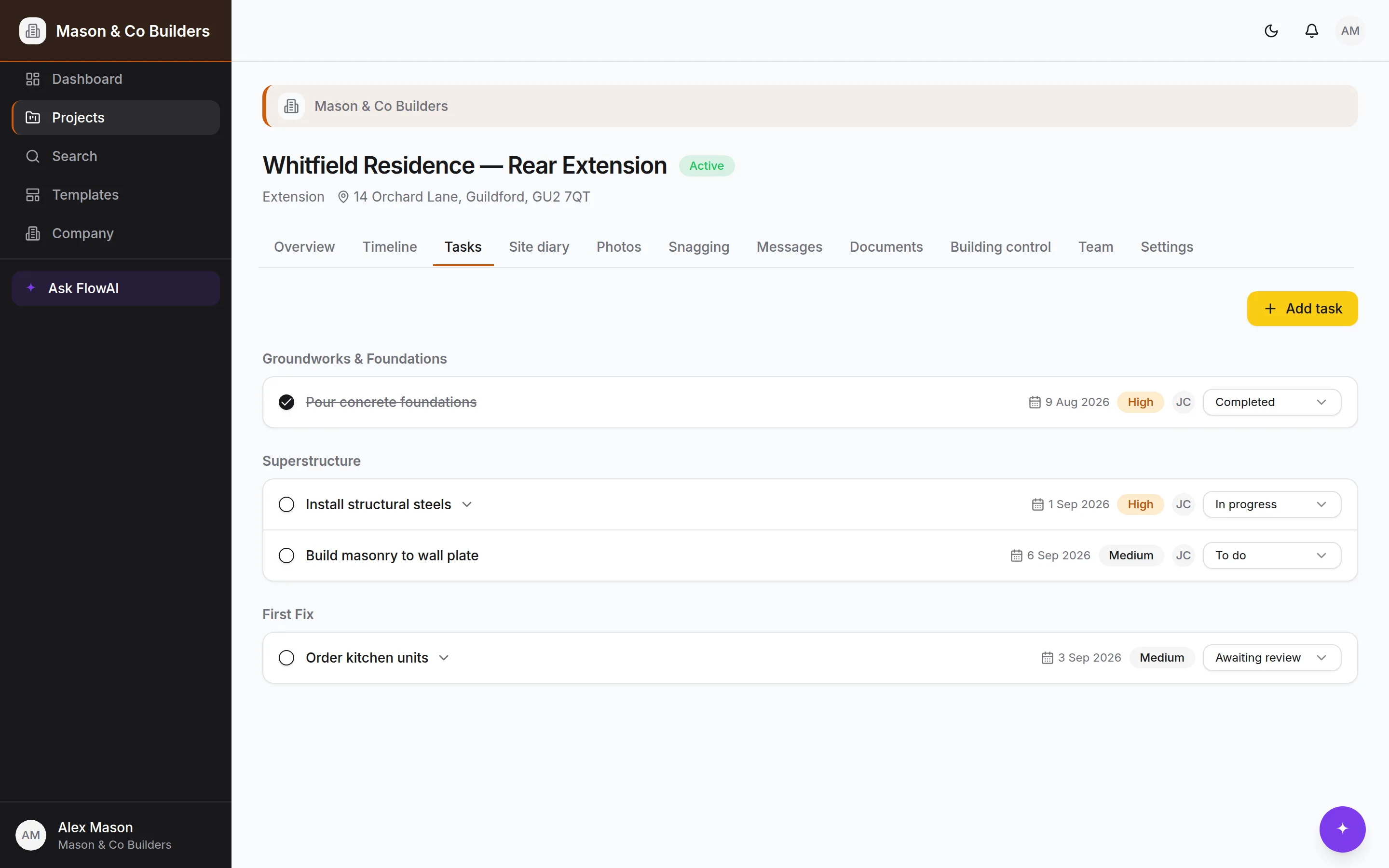 A project's work and changes, tracked against the contract
